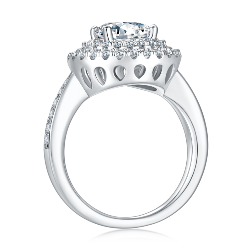 豪镶圆形S925银镀白金MoissaniteWomen's Ring2.0ctD级